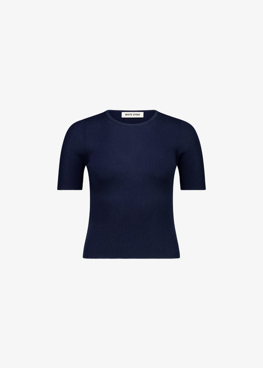Basel Knit Short Sleeve Top Navy