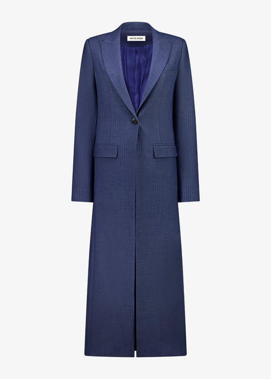 Venetian Maxi Coat Indigo Herringbone