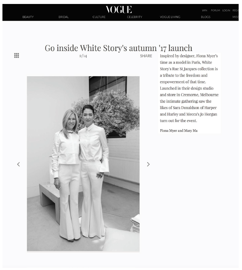 Vogue Australia Online// White Story Launch
