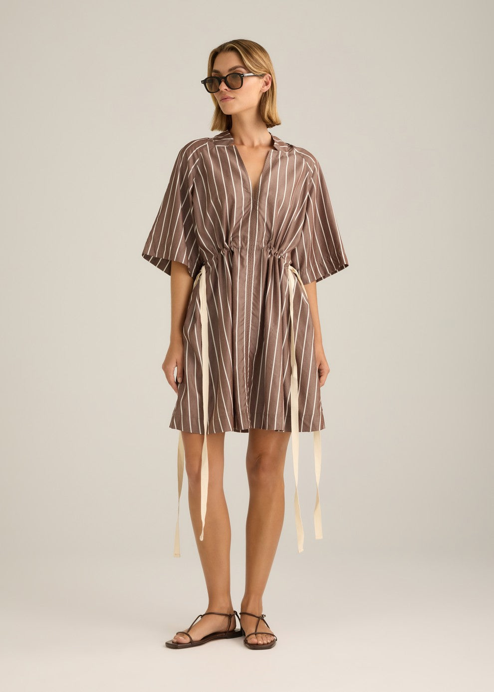 Camilla Mini Dress Choc Stripe | White Story