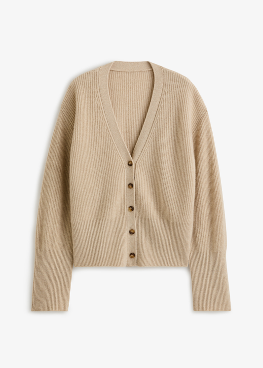 Aurora Rib Cardigan Oat Marle