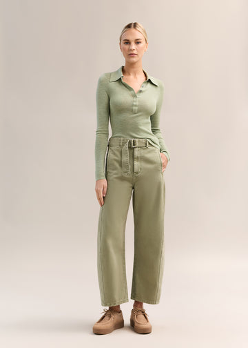 Eleanor Half Placket Top Pistachio Marle
