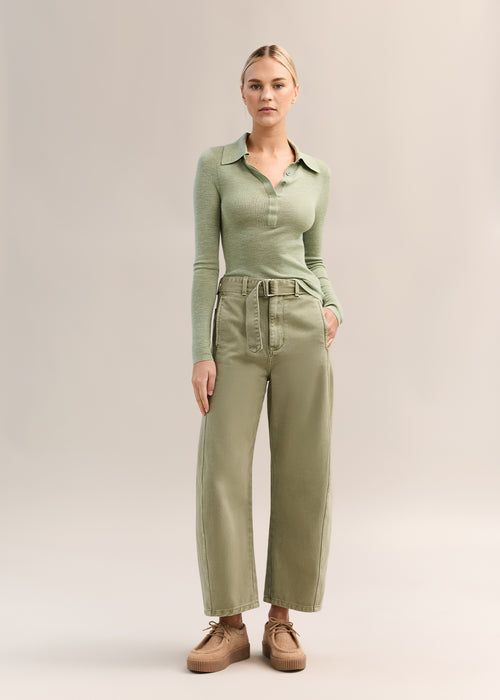Eleanor Half Placket Top Pistachio Marle