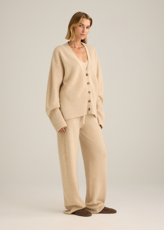 Aurora Rib Cardigan Oat Marle