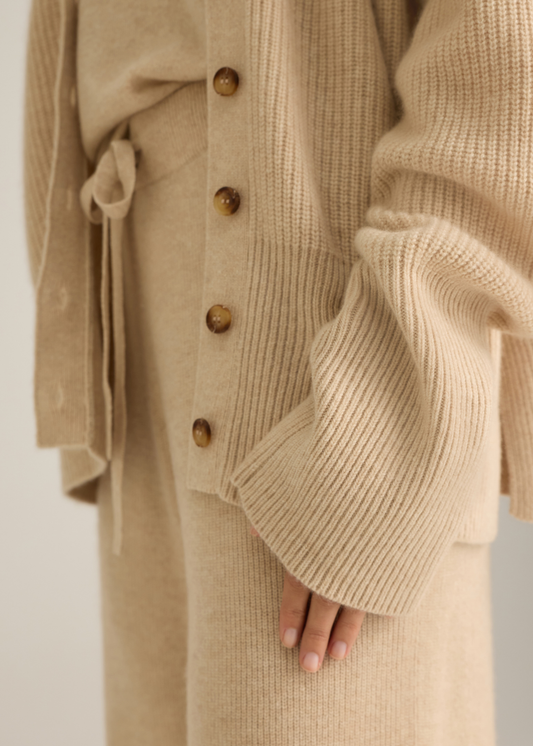 Aurora Rib Cardigan Oat Marle