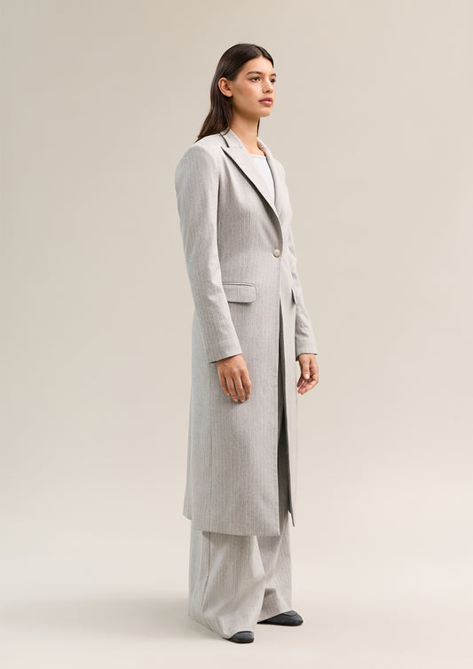 Venetian Maxi Coat Silver Pinstripe