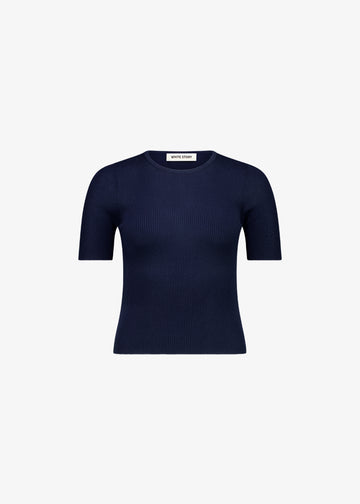 Basel Knit Short Sleeve Top Navy
