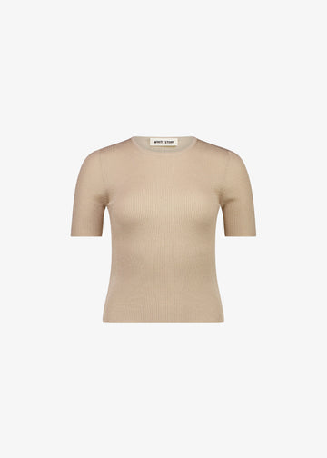 Basel Knit Short Sleeve Top Beige