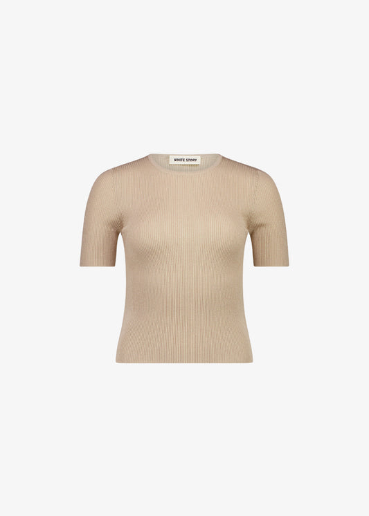 Basel Knit Short Sleeve Top Beige