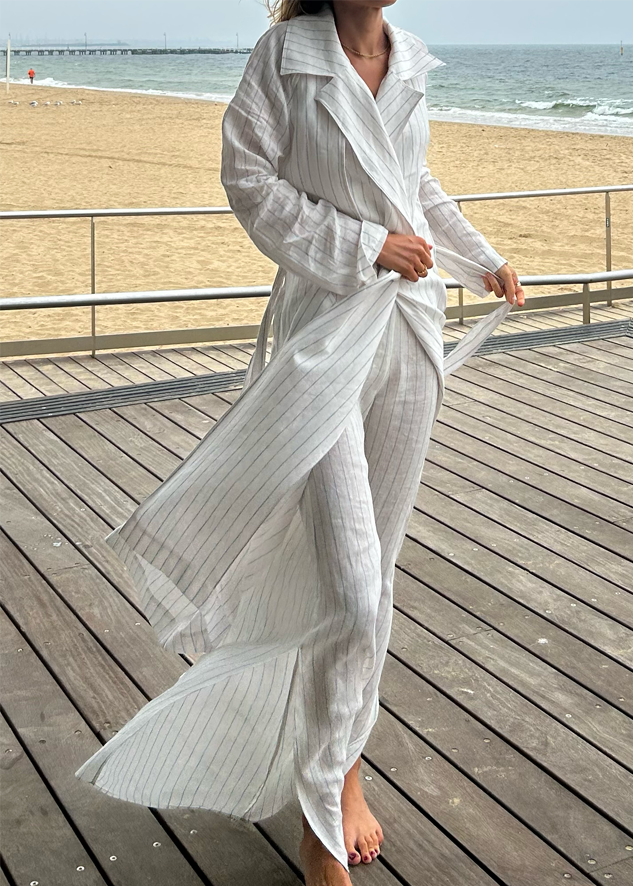 Angelo Trench - White/Aqua Stripe