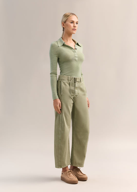 Eleanor Half Placket Top Pistachio Marle
