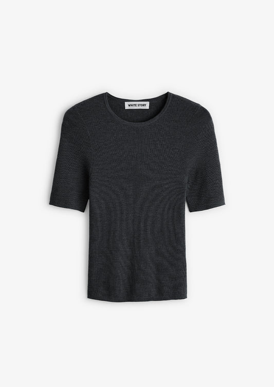 Annie Short Sleeve Top Charcoal Marle