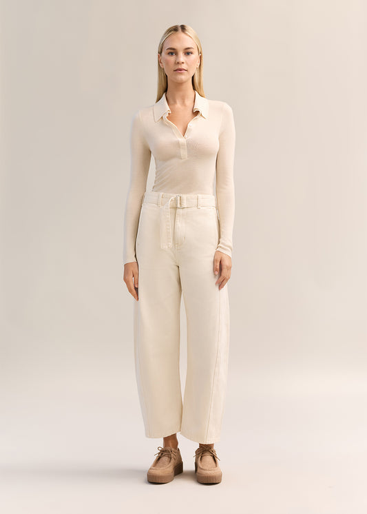 Eleanor Half Placket Top Ecru