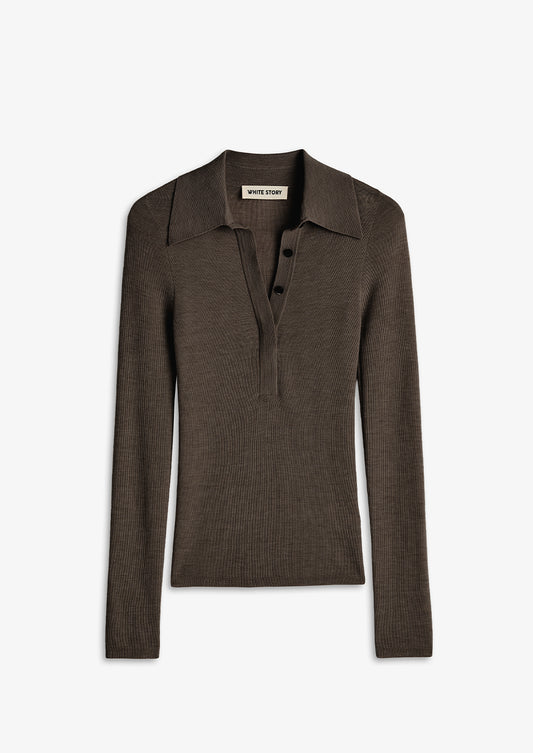 Eleanor Half Placket Top Chocolate Marle