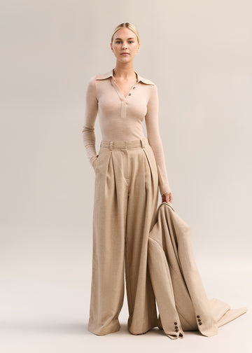 Eleanor Half Placket Top Wheat
