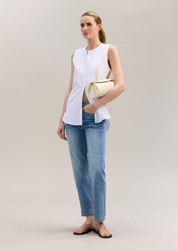 Aviva Sleeveless Tuxedo Shirt White