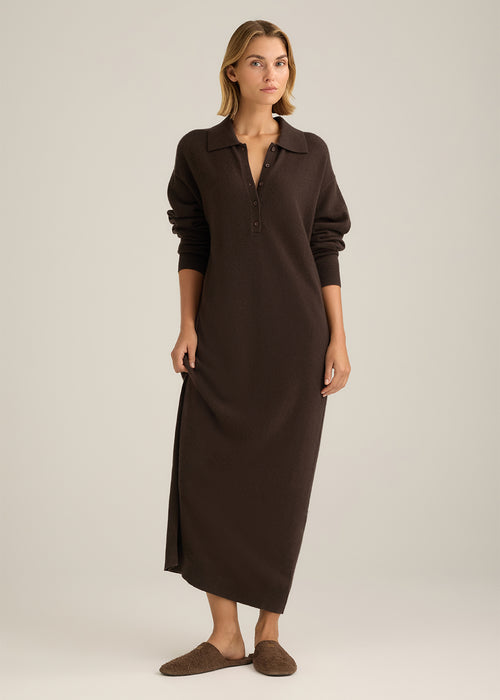 Gemini Polo Knit Dress Bitter Chocolate