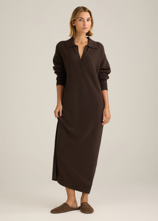 Gemini Polo Knit Dress Bitter Chocolate