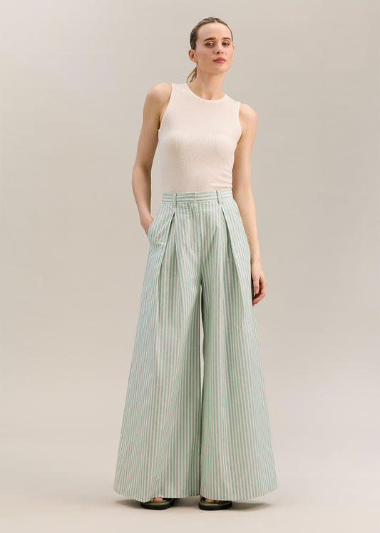 Murano Wide Leg Pant Green Stripe