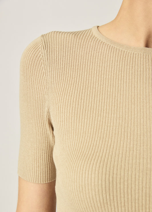 Basel Knit Short Sleeve Top Beige