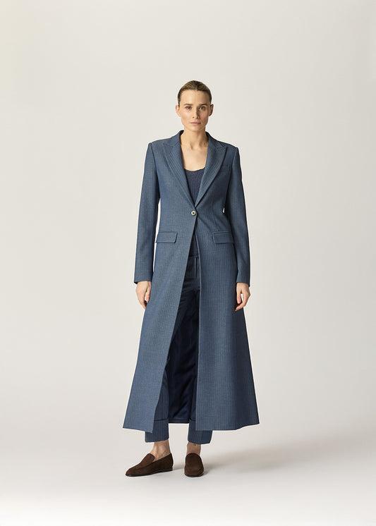 Venetian Maxi Coat Indigo Herringbone