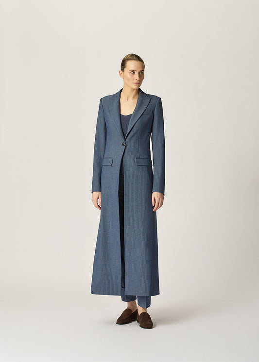 Venetian Maxi Coat Indigo Herringbone