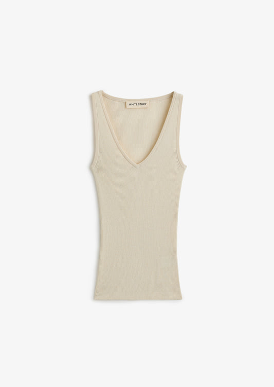 Basel V Neck Rib Ivory