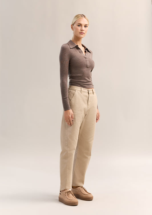 Eleanor Half Placket Top Chocolate Marle