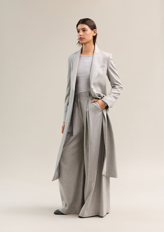 Venetian Maxi Coat Silver Pinstripe