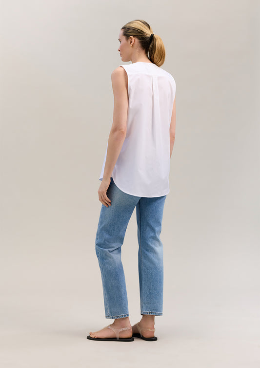 Aviva Sleeveless Tuxedo Shirt White