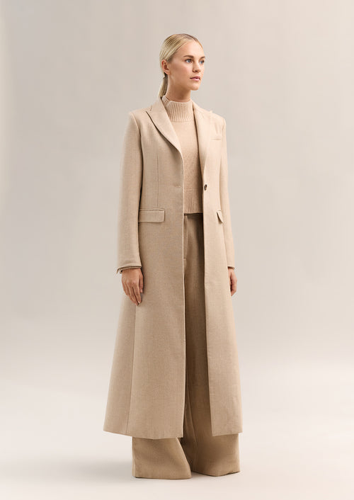 Venetian Maxi Coat Biscuit Herringbone