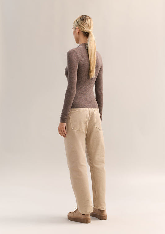 Eleanor Half Placket Top Chocolate Marle