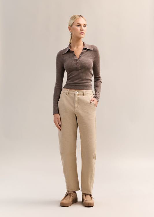 Eleanor Half Placket Top Chocolate Marle